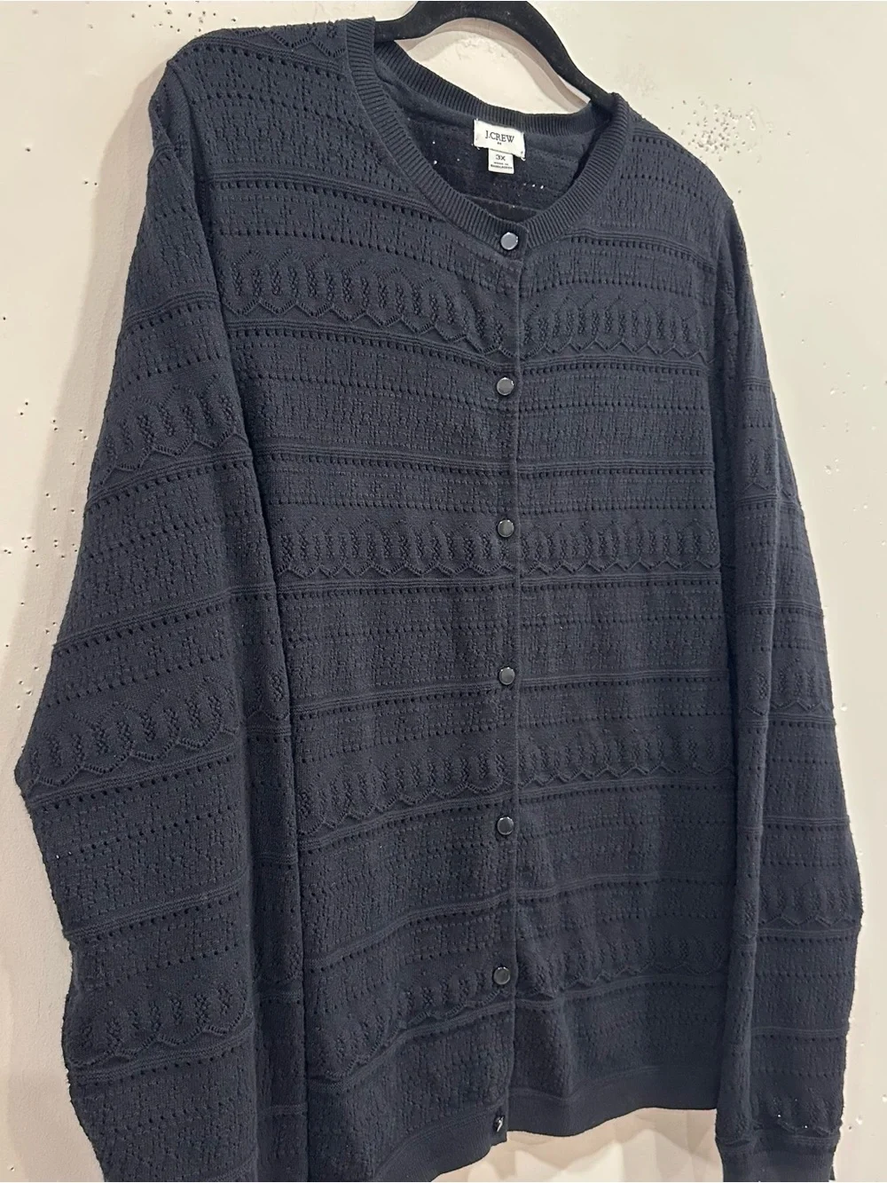 J Crew Pointelle 100% Cotton Cardigan Sweater Women's Sz 3X Black Buttons